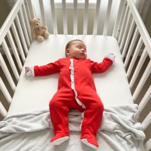 Red Footies with Ruffle Front Trim