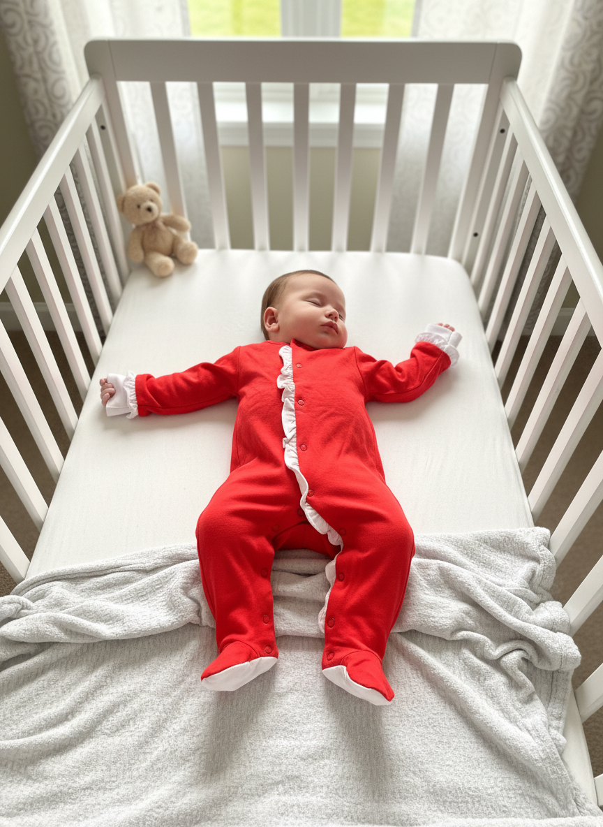 Red Footies with Ruffle Front Trim