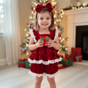 Girls Velvet Tunic Ruffles with Bloomers.
