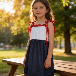 Dress White, Red, Blue Denim