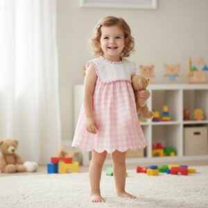 Pink woven plaid dress